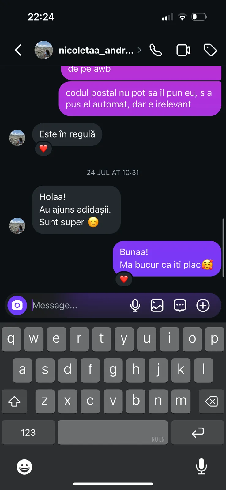 Recenzie de la un client pe Instagram